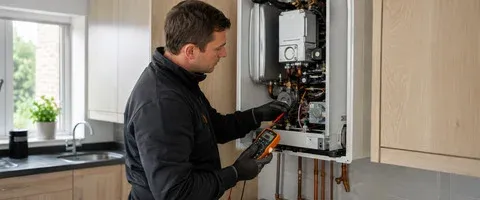 Engineer repairing a boiler during a breakdown callout