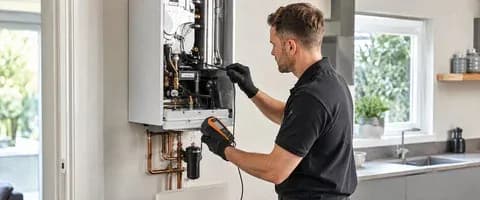 Engineer carrying out an annual boiler service