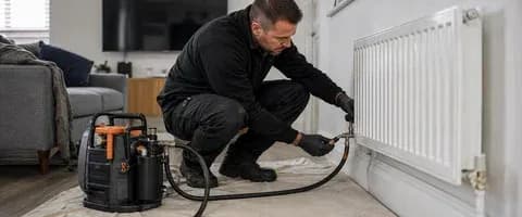 SS Consultants engineer powerflushing a central heating radiator