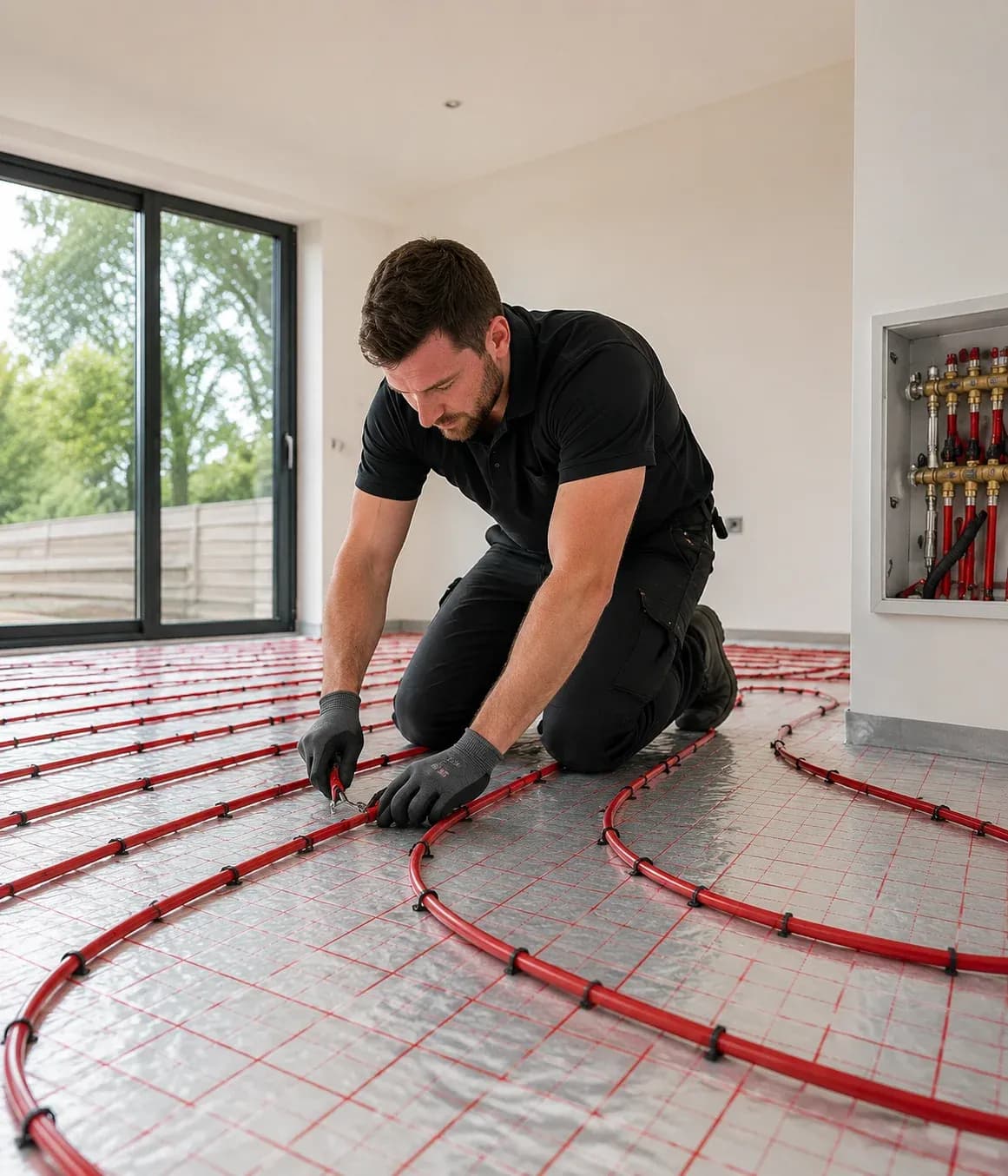 Engineer carrying out underfloor heating
